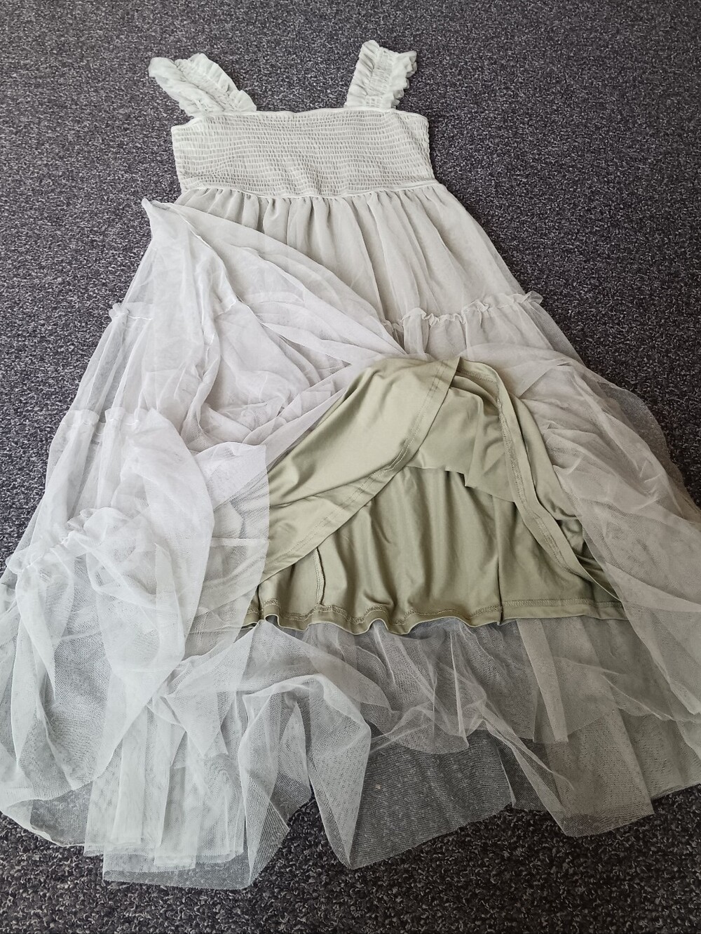 Fairycore Tiered Tulle Slip On Maxi Dress in Sage Green Pretty Garden Size Small - Picture 10 of 12